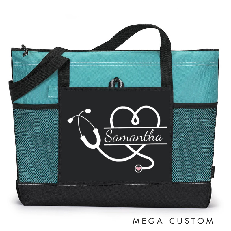 Personalized Nurse Tote Bag Custom Stethoscope Heart Design Tote Bag Nurse Graduation Gifts RN Gifts Bag