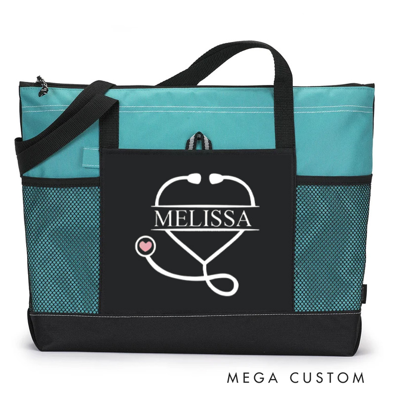 Personalized Nurse Tote Bag Custom Stethoscope Heart Design Tote Bag Nurse Graduation Gifts RN Gifts Bag