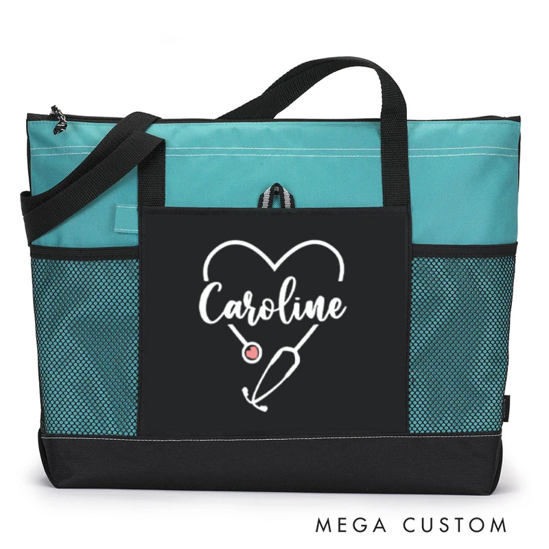 Personalized Nurse Tote Bag Custom Stethoscope Heart Design Tote Bag Nurse Graduation Gifts RN Gifts Bag