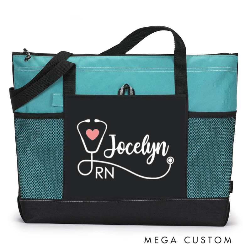 Personalized Nurse Tote Bag Custom Stethoscope Heart Design Tote Bag Nurse Graduation Gifts RN Gifts Bag