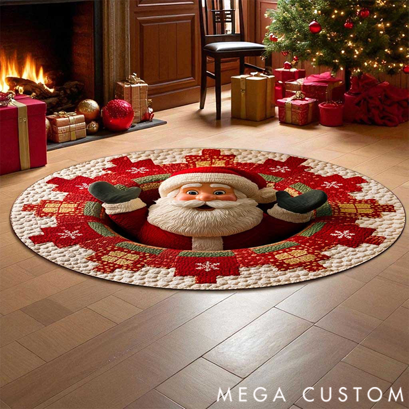 Personalized 3D Printed Rug, Christmas Welcome Round Mat, Indoor Rug Decor, Christmas Tree Home Decor, Holiday Doormat, Christmas Gift