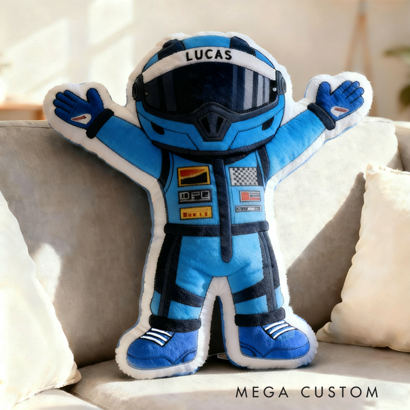 Personalized Victorious Cheering Racer Throw Pillow Custom Name Design Cushion Gift for Racers and Racing Lovers