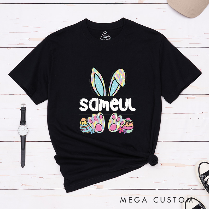 Personalized Couple Matching Bunny Easter T-Shirt Cute Couple Bunny with Name Classic Shirt