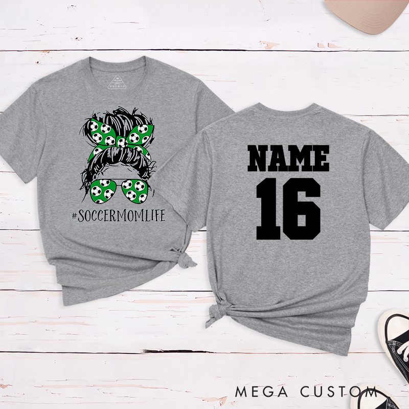 Personalized “Soccer Mom Life” T-Shirt with Custom Name and Number