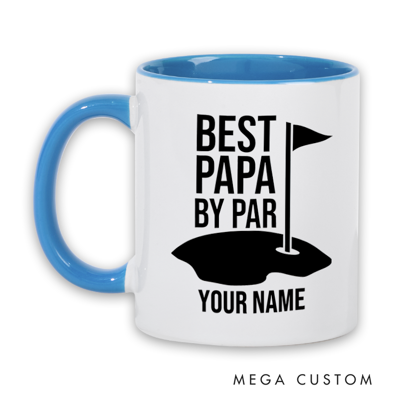 Personalized Golf Mug with Custom Name Best Papa By Par Design Durable Ceramic and Two Tone Handle Perfect for Golf Enthusiasts and Gift Giving