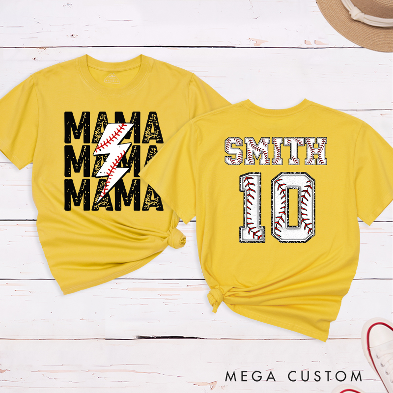 Personalized Baseball Mama T-Shirt with Custom Name and Number