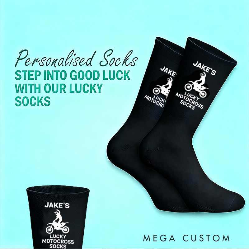 Personalized Lucky Socks with Custom Name Socks Gift for Motorcyclists and Dirty Bike Enthusiasts