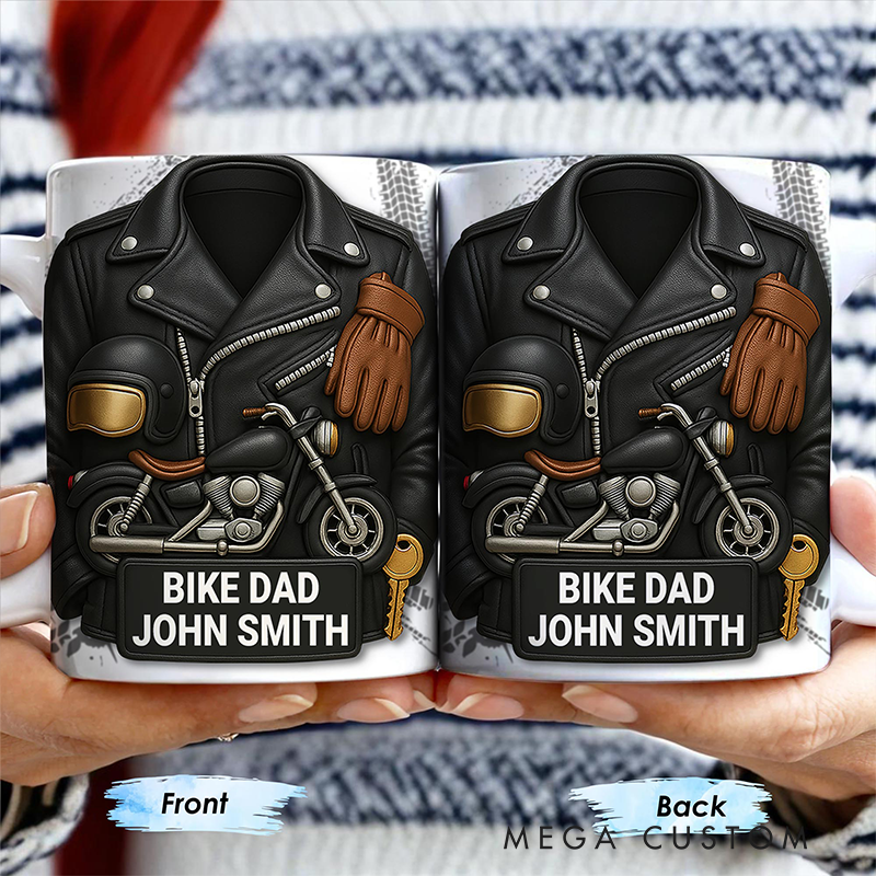 Personalized Motorcycle and Leather Jacket Mug Custom Name Bike Dad Mug Gift for Dads and Bikers