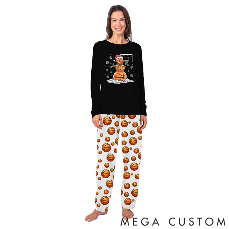 Personalized Unique Basketball Snowman Christmas Pajamas Sets for Family