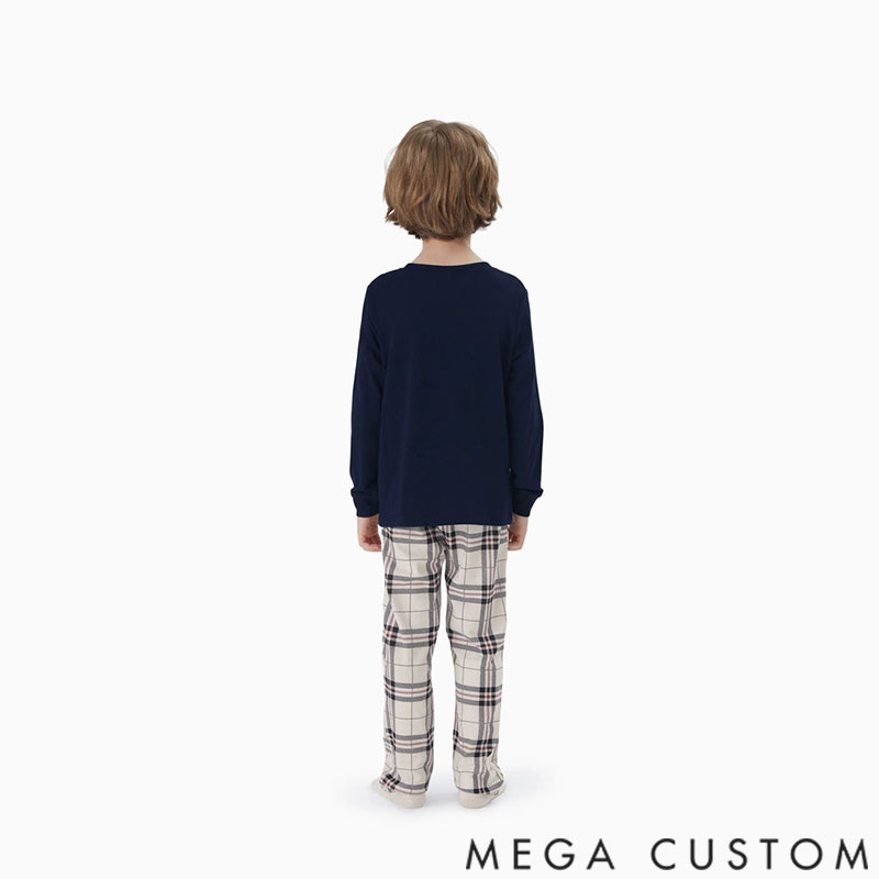 Personalized Custom Name Family Matching School Grid Letter Print Patch Long Sleeve Pajamas Sets for Family