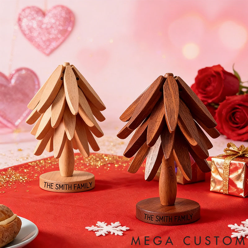 Personalized Wooden Trivet Collapsible Hot Dish Coaster Tree Design Gift for Family