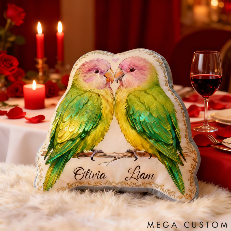 Personalized Lovebirds Lover Custom Names Romantic Valentine Couple Keepsake Decorative For Pet Lover For Lovebirds Lover Graphic 3D Print Pillow