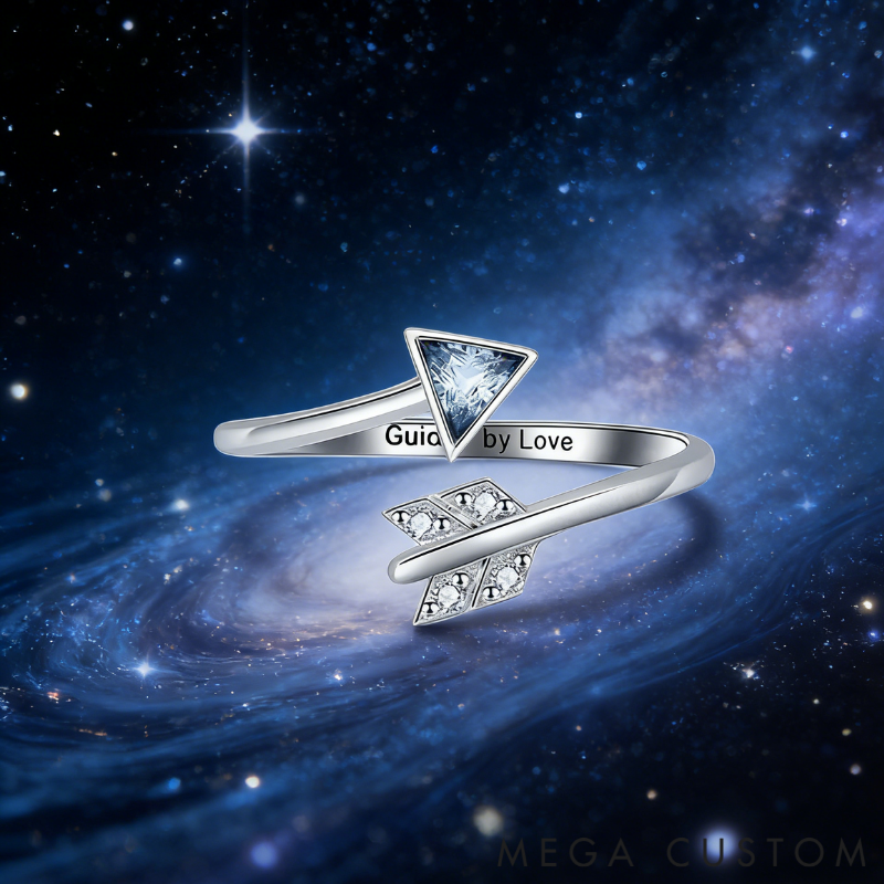 Personalized Romantic Arrow of Love Adjustable Ring in Sterling Silver with Custom Text