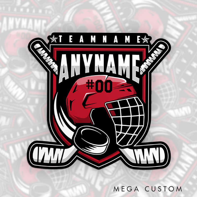 Personalized Hockey Helmet Sticker with Custom Name, Number, and Team Name