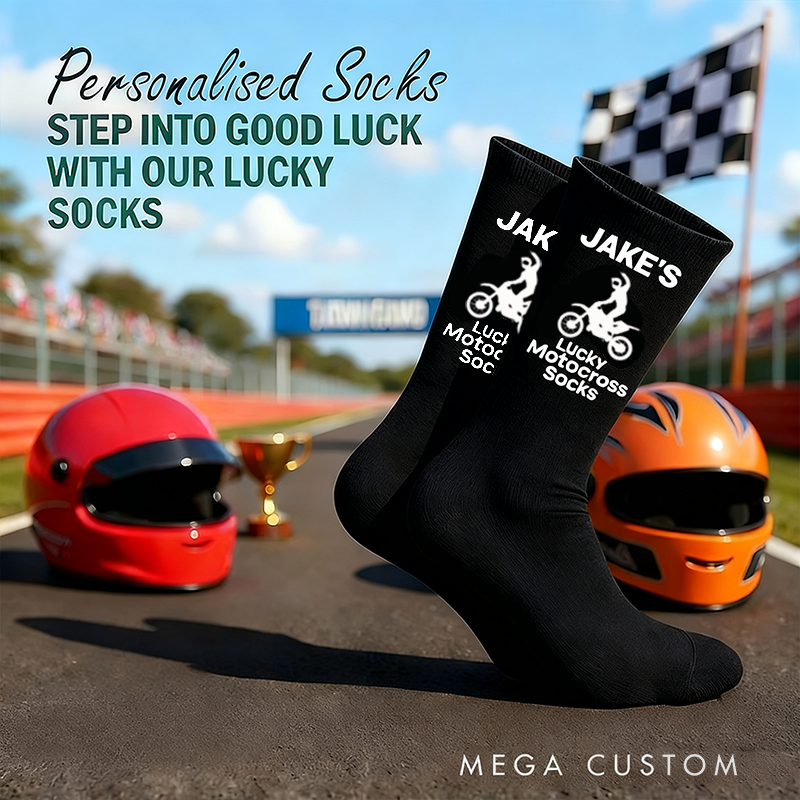 Personalized Lucky Socks with Custom Name Socks Gift for Motorcyclists and Dirty Bike Enthusiasts