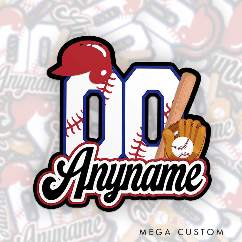 Personalized Sports Sticker Featuring Helmet, Bat, and Glove Design  