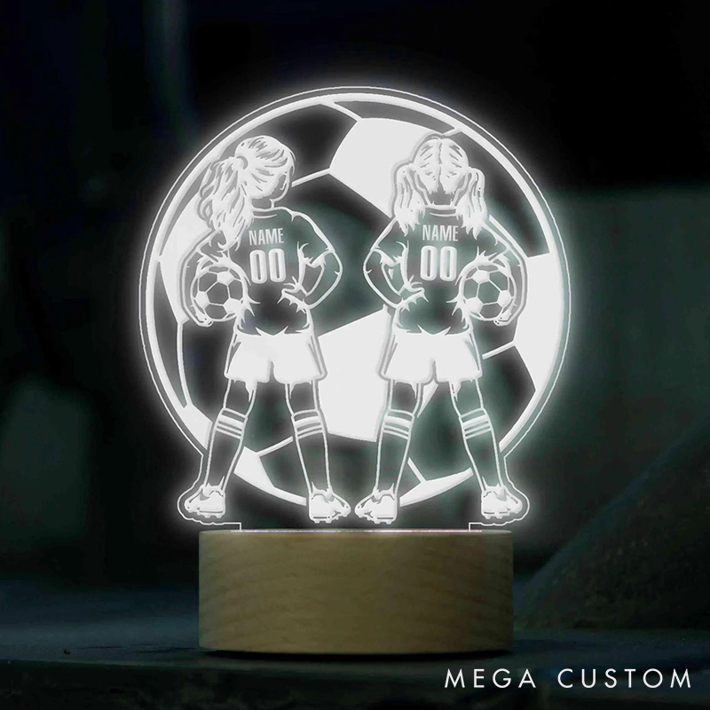 Personalized Soccer Girls LED Night Light with Custom Name and Number on the Back