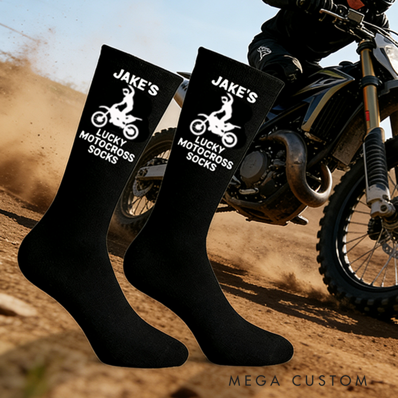 Personalized Lucky Socks with Custom Name Socks Gift for Motorcyclists and Dirty Bike Enthusiasts