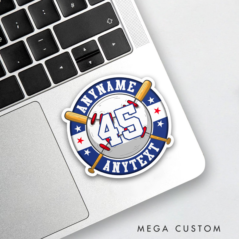  Personalized Sports Sticker Featuring Team Name, Number, and Star Accents  