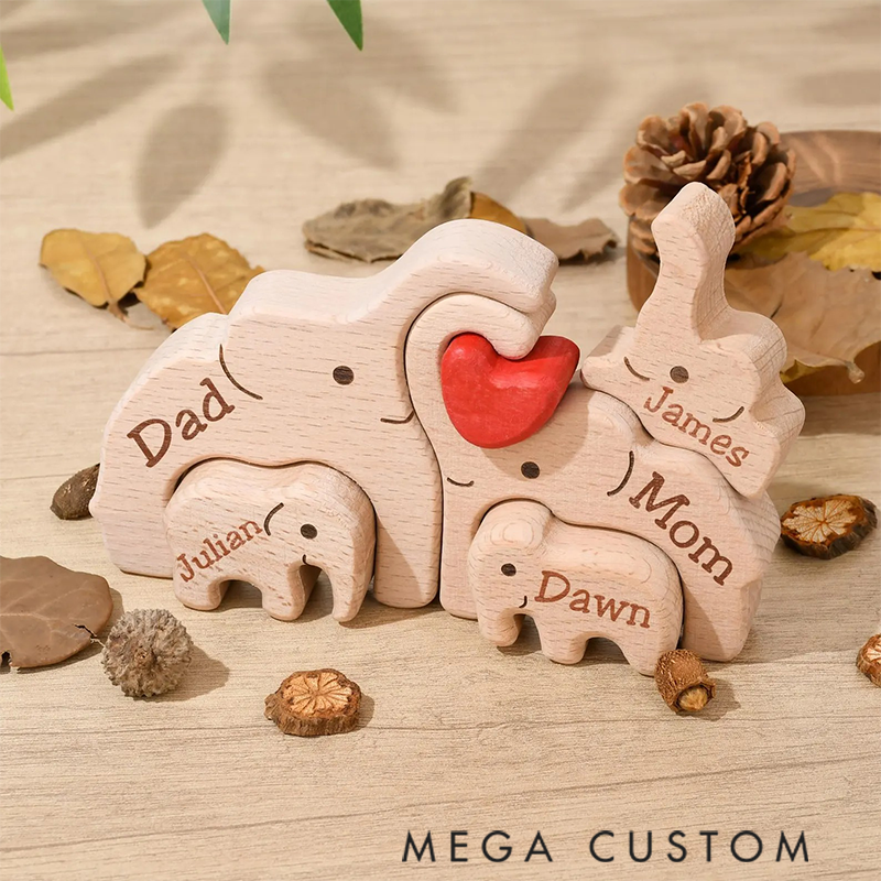 Personalized Wood Elephant Figurine Cuddling Decoration Hand-Carved Elephant for Family Keepsake Gifts