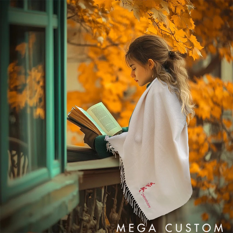 Personalized Super Soft Warm Scarf with Embroidered Birth Flower and Text Fashion Accessory Birthday Christmas Gift for Couple Family