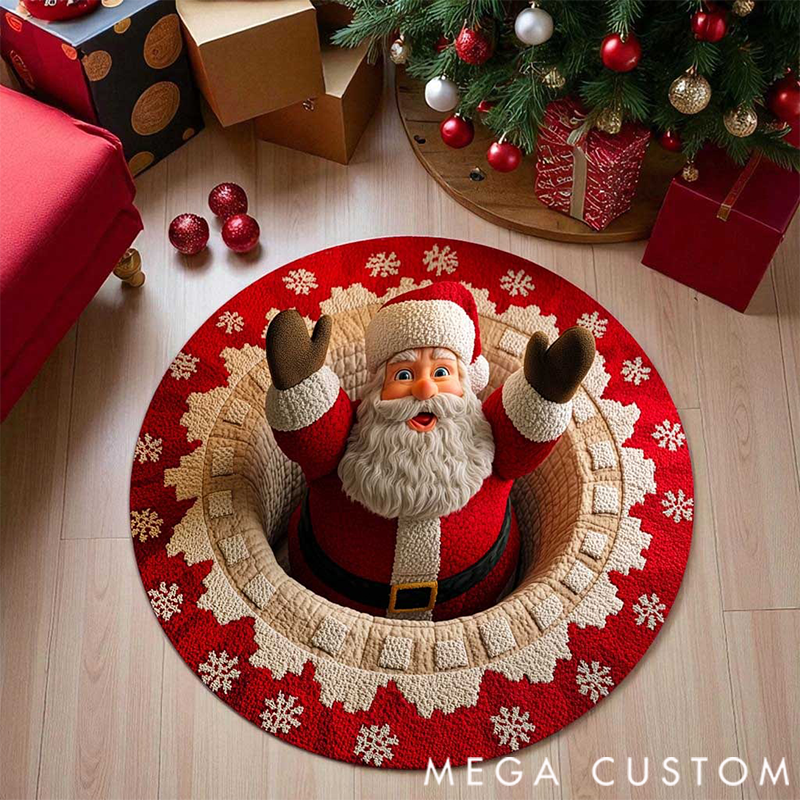 Personalized 3D Printed Rug, Christmas Welcome Round Mat, Indoor Rug Decor, Christmas Tree Home Decor, Holiday Doormat, Christmas Gift