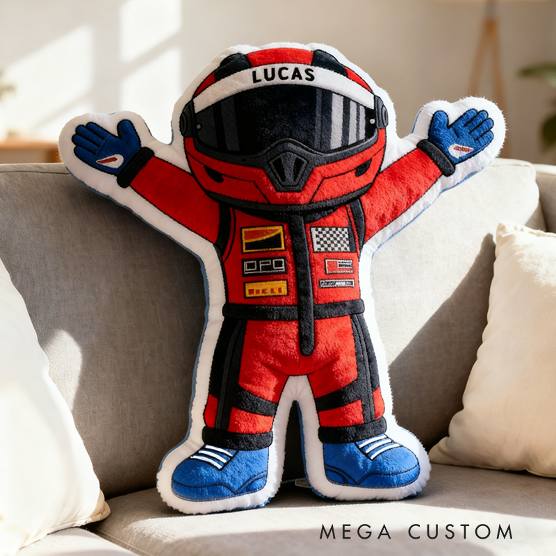 Personalized Victorious Cheering Racer Throw Pillow Custom Name Design Cushion Gift for Racers and Racing Lovers