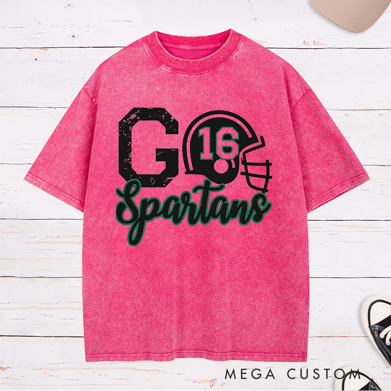 Personalized American Football Washed T-Shirts Featuring Custom Your Team Name and Number on the Front