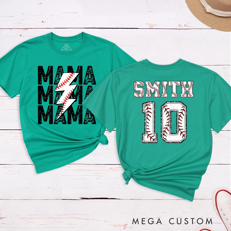 Personalized Baseball Mama T-Shirt with Custom Name and Number