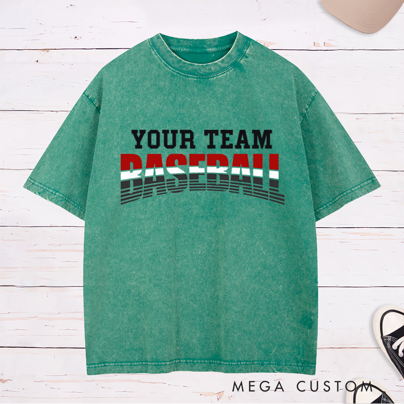Personalized Baseball Washed T-Shirt with Custom Name and Bold Gradient Design