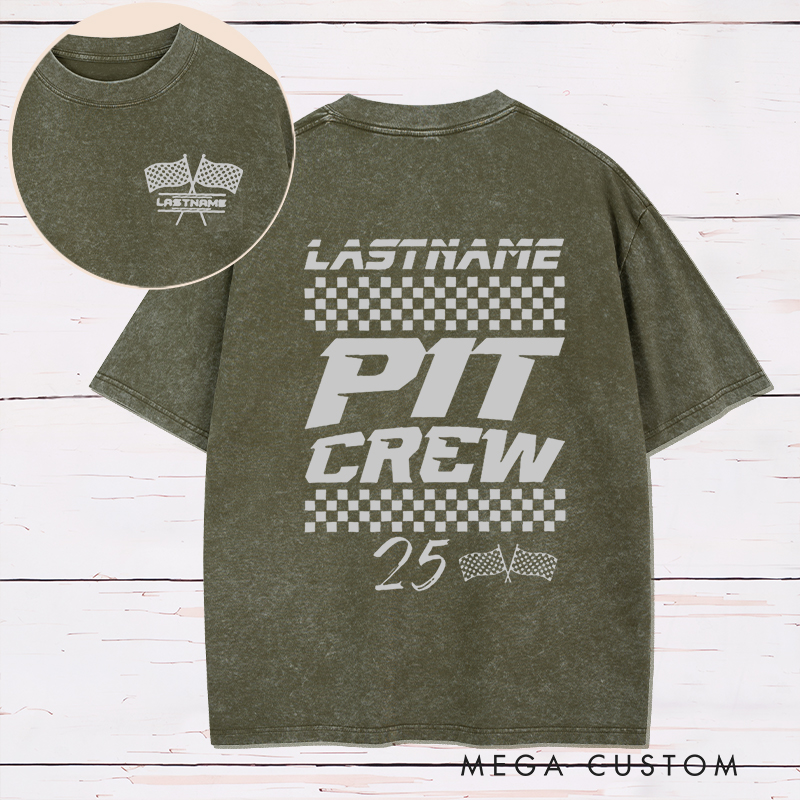 Personalized Racing Pit Crew Washed T‑Shirt Custom Name and Number Two‑Sided Race Team Shirt Family Support Crew Outfit