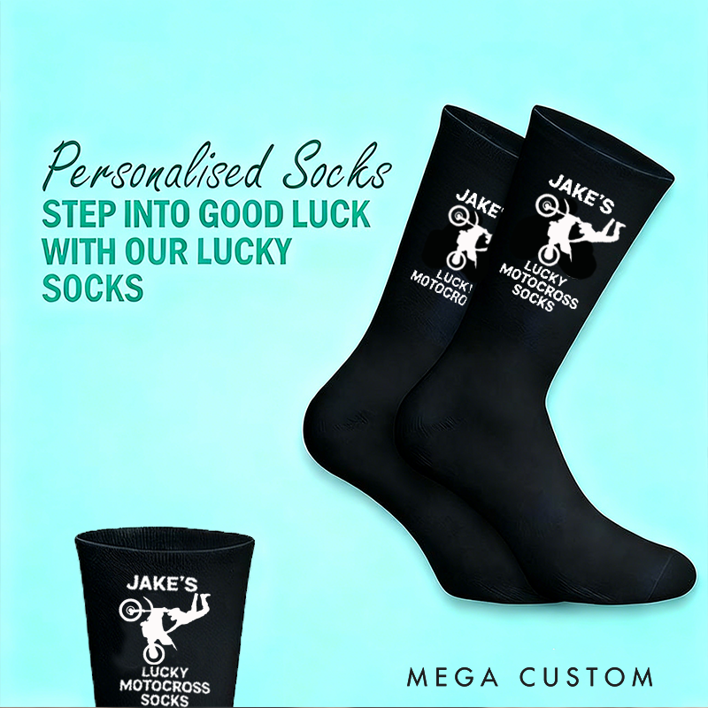 Personalized Lucky Socks with Custom Name Socks Dirty Bike Socks Gift for Motorcyclists and Dirty Bike Enthusiasts