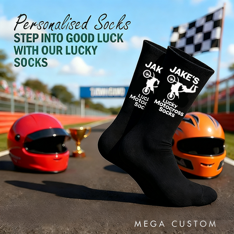 Personalized Lucky Socks with Custom Name Socks Dirty Bike Socks Gift for Motorcyclists and Dirty Bike Enthusiasts