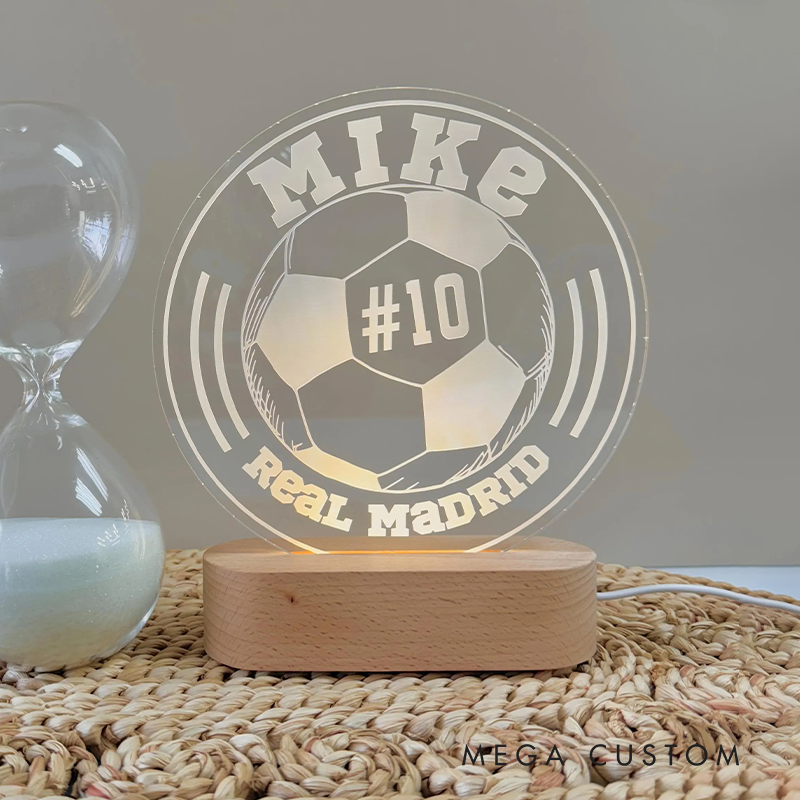 Personalized Soccer LED Night Light with Custom Name, PlayerNumber