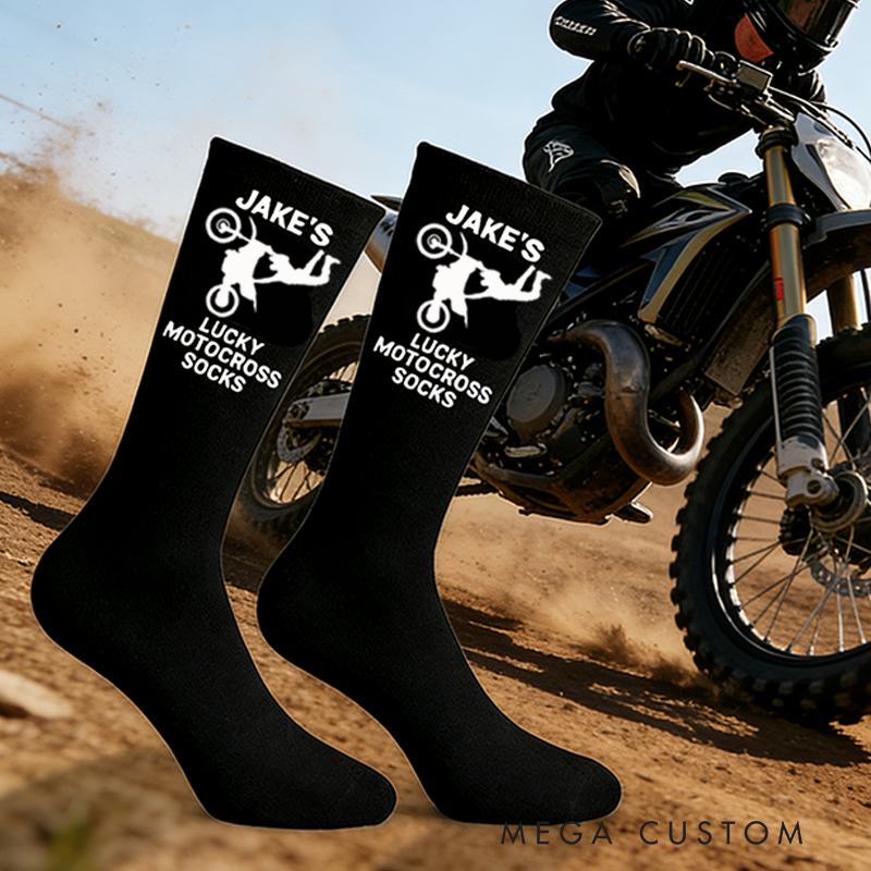 Personalized Lucky Socks with Custom Name Socks Dirty Bike Socks Gift for Motorcyclists and Dirty Bike Enthusiasts