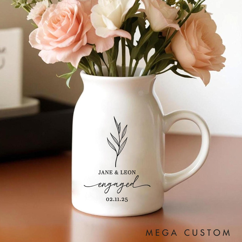 Personalized Graceful Leaves Engagement Couple Ceramic Flower Vase