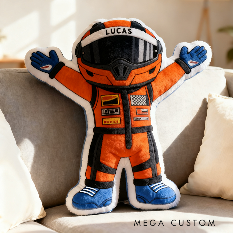 Personalized Victorious Cheering Racer Throw Pillow Custom Name Design Cushion Gift for Racers and Racing Lovers