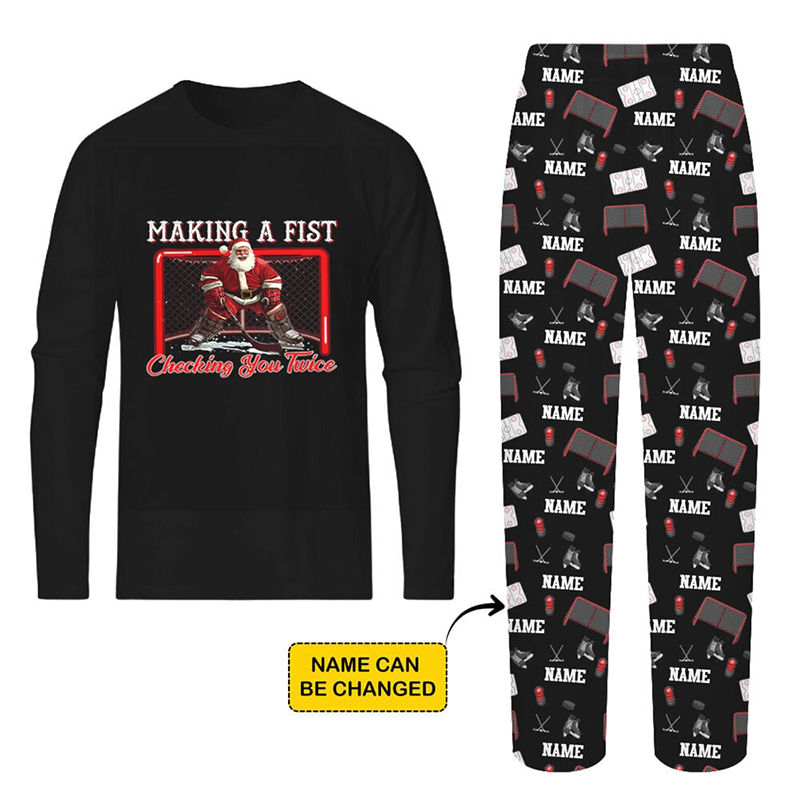 Personalized Christmas Pajamas Set Hockey Matching Family Pajamas "Make A Fish Checking You Twice" for Family