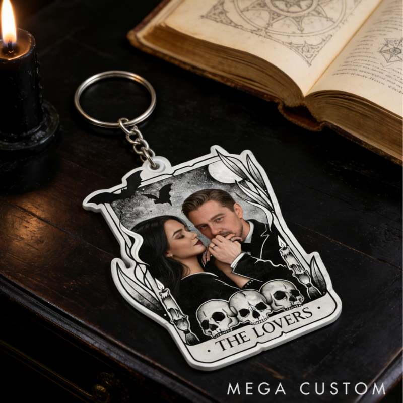 Personalized Couple Portrait Acrylic Keychain Custom Photo Elegant Holiday Gift for Lovers