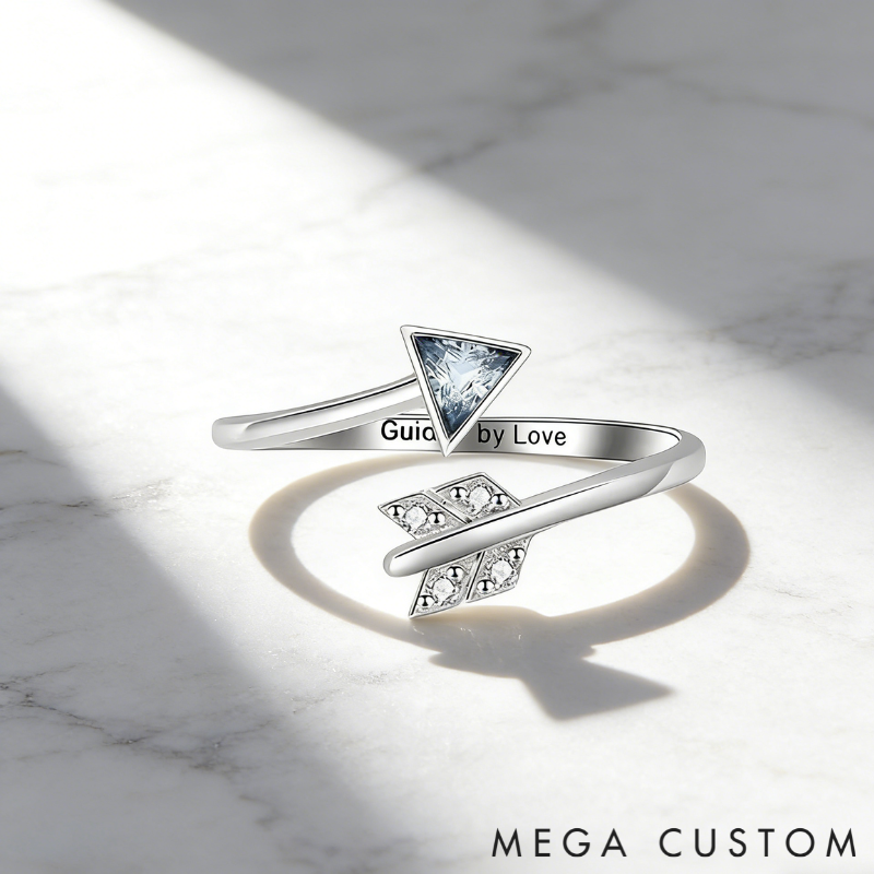 Personalized Romantic Arrow of Love Adjustable Ring in Sterling Silver with Custom Text