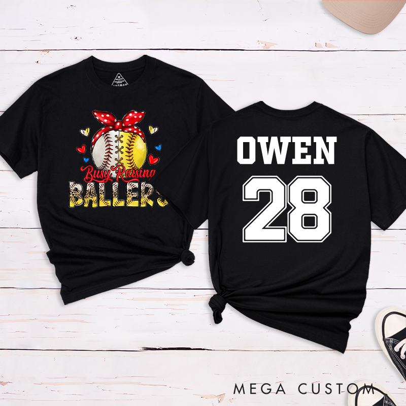 Personalized "Busy Raising Ballers" T-Shirt with Custom Name and Number  