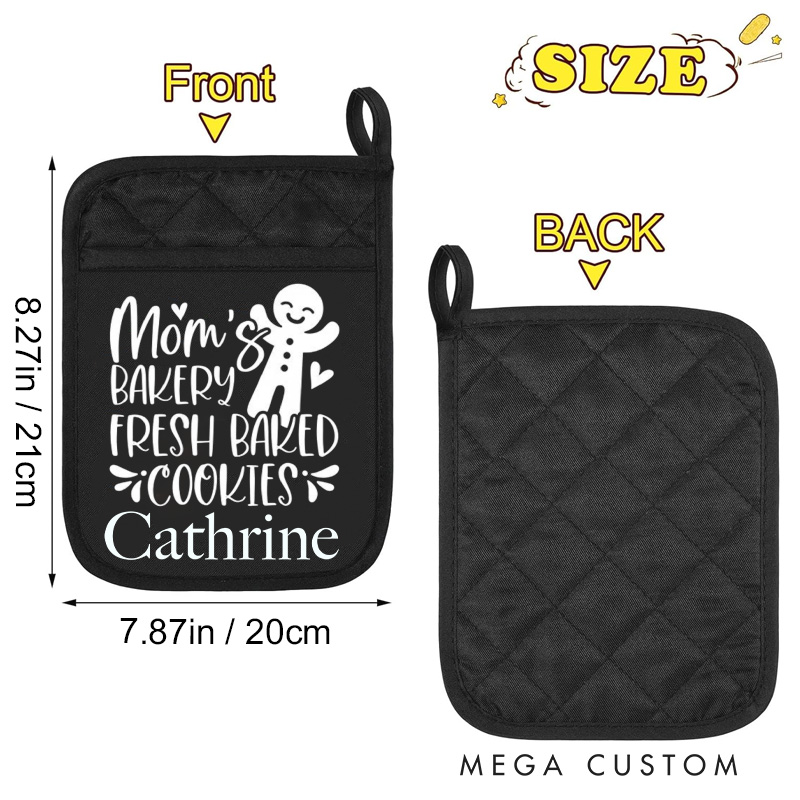Personalized Mom's Bakery Fresh Backed Cookies Pot Holders Custom Gingerbread Man Potholder with Name Baking Lovers Gift Baker Gift