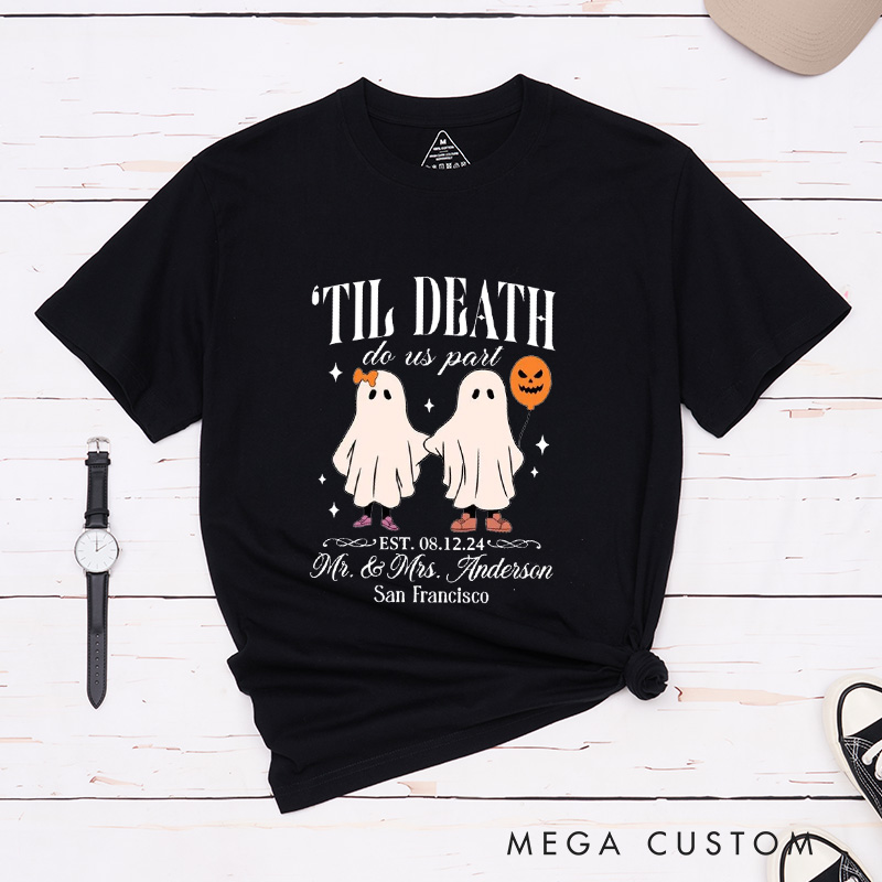 Personalized Couple Till Death Matching Halloween T-Shirt Ghost Halloween Couple Shirt