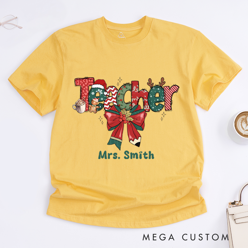 Personalized Teacher Christmas T-Shirts Coffee Cookie Design Shirt Christmas Gift for Teachers