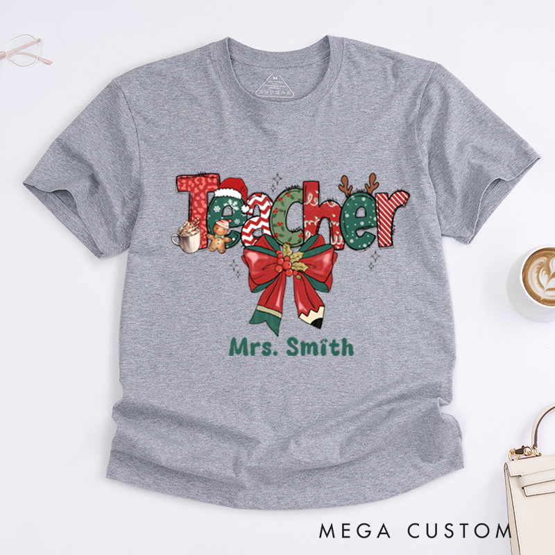Personalized Teacher Christmas T-Shirts Coffee Cookie Design Shirt Christmas Gift for Teachers
