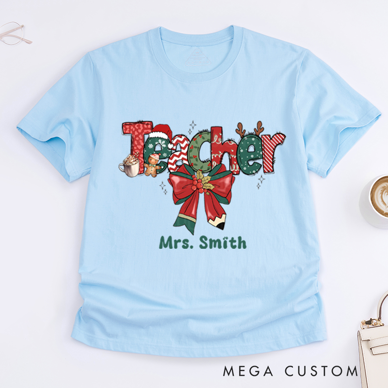 Personalized Teacher Christmas T-Shirts Coffee Cookie Design Shirt Christmas Gift for Teachers