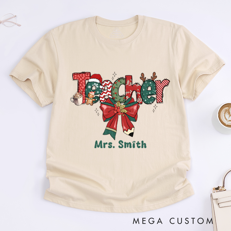 Personalized Teacher Christmas T-Shirts Coffee Cookie Design Shirt Christmas Gift for Teachers