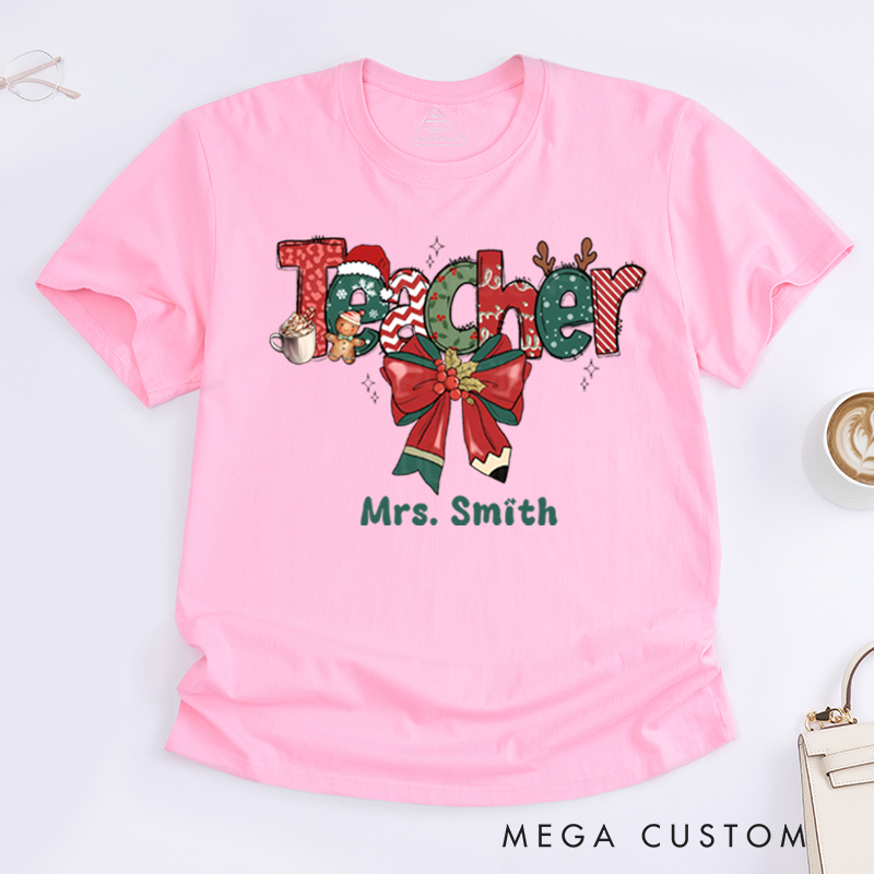 Personalized Teacher Christmas T-Shirts Coffee Cookie Design Shirt Christmas Gift for Teachers