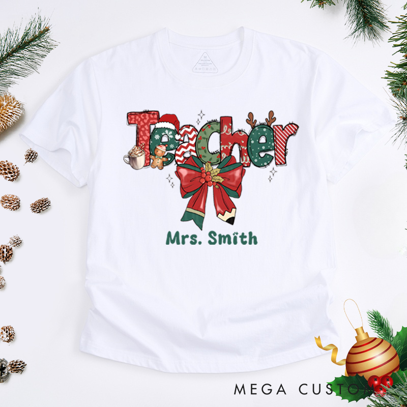 Personalized Teacher Christmas T-Shirts Coffee Cookie Design Shirt Christmas Gift for Teachers