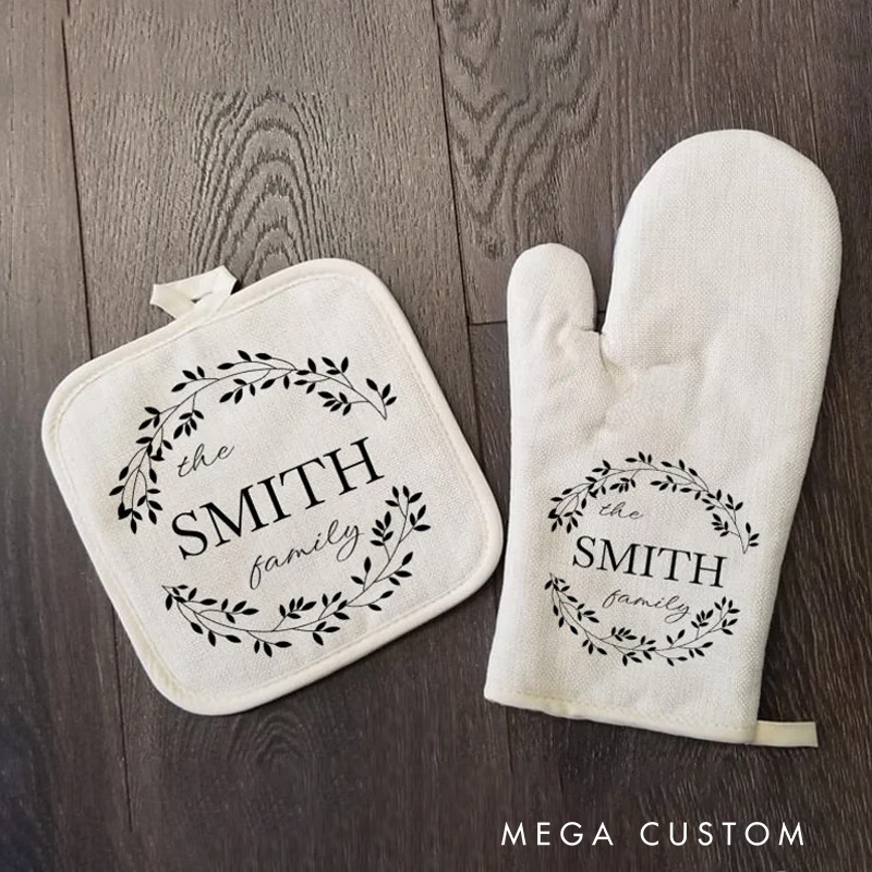 Personalized Country Oven Mitt & Pot Holder Set with Name Farmhouse Gift Set for Bakers Baking Lovers Gift